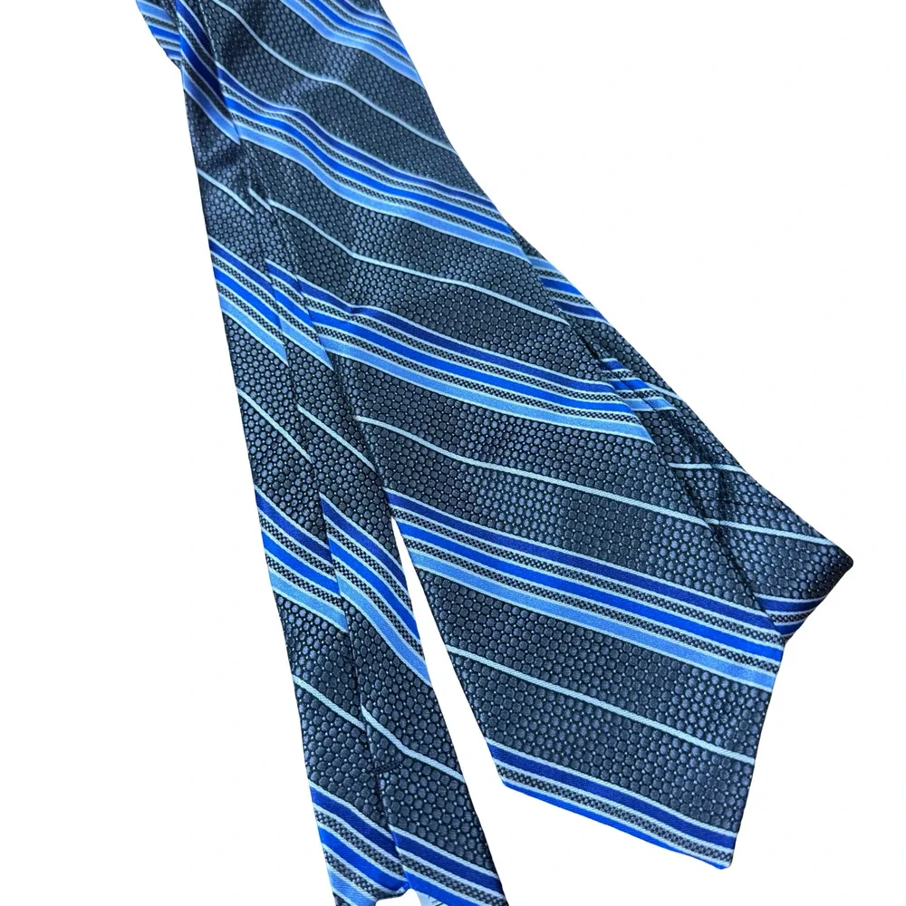 Pronto Uomo Blue Black Gray Striped Neck Tie Necktie Silk 3